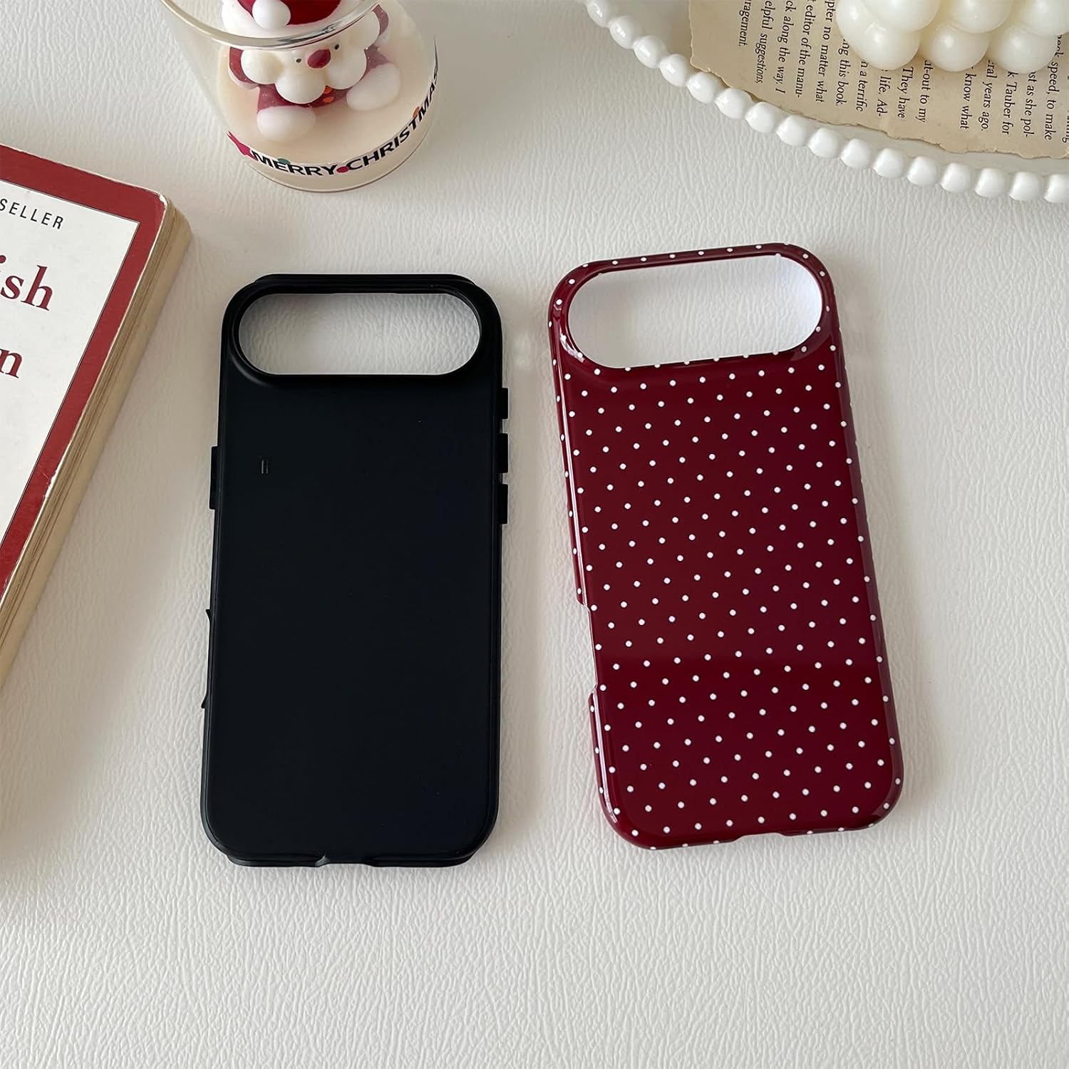 Compatible with iPhone 15 Case, Fashion Cute Polka Dot Pattern Aesthetic Design for Women, Soft TPU and Hard Back Shockproof Phone Case for iPhone 15 6.1 inch, Wine Red