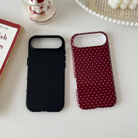 Compatible with iPhone 15 Case, Fashion Cute Polka Dot Pattern Aesthetic Design for Women, Soft TPU and Hard Back Shockproof Phone Case for iPhone 15 6.1 inch, Wine Red