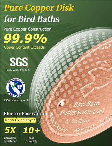 Mellbree Bird Bath Copper Disc, 0.6mm Reinforced 99.99% Pure Copper Cleaning Disk for Physical Safe Clean Water All-Season, Universal Fit for Outdoor Birdbaths, Bowl, Bird Bath Solar