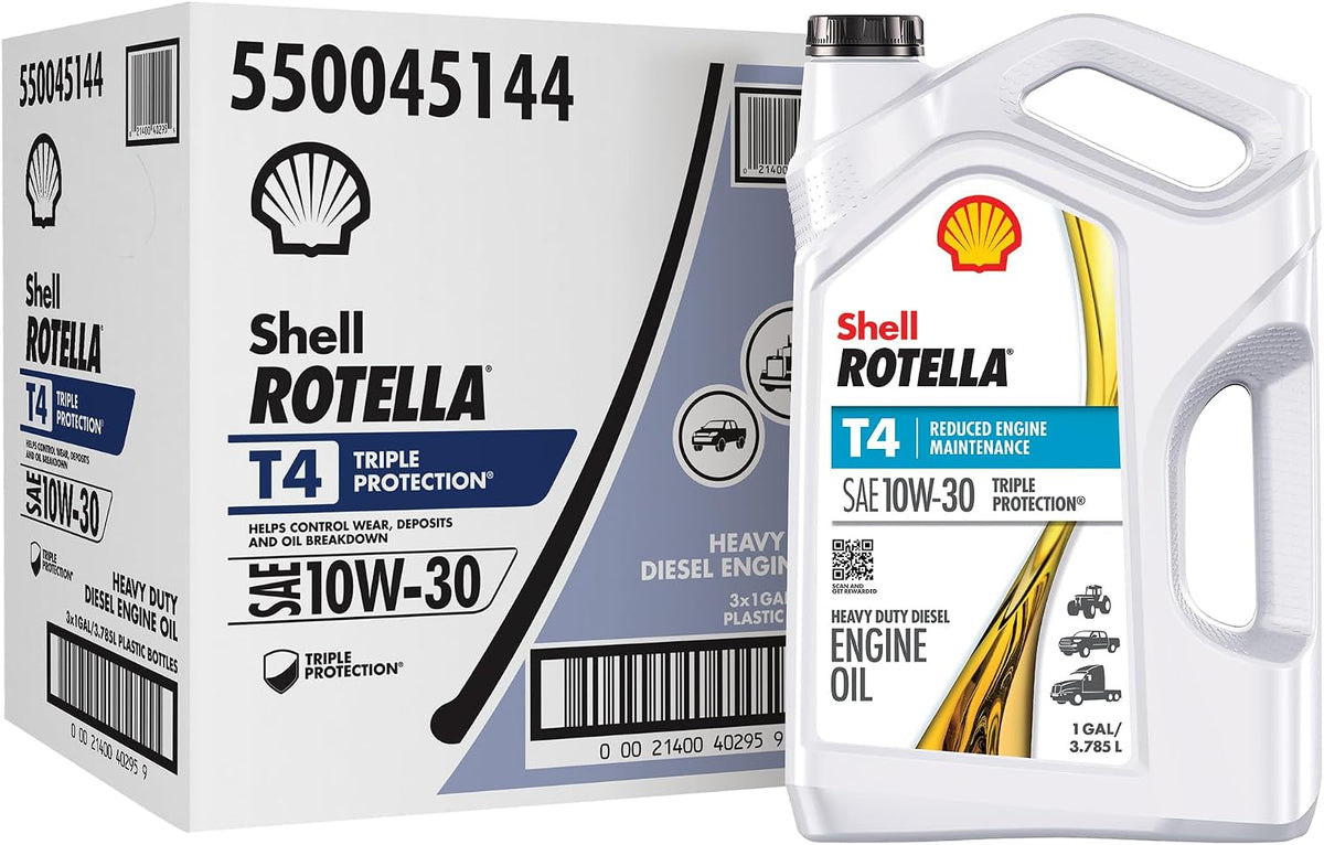 Shell Rotella T4 Triple Protection 10W-30 Diesel Engine Oil, 1 Gallon (3 Pack)