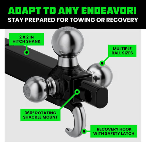 Rhino USA Trailer Hitch Tri-Ball Mount with Hook & Shackle - 2in Receiver