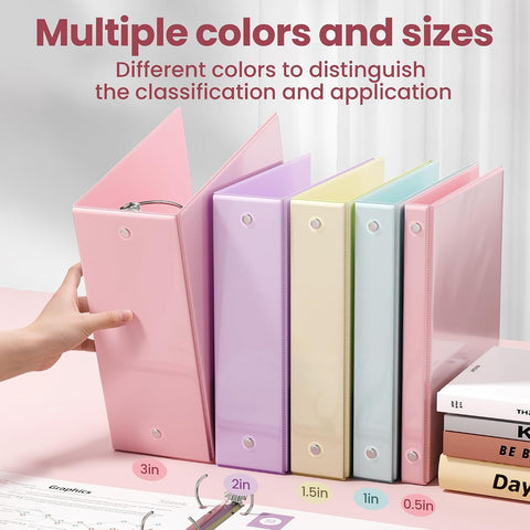 SUNEE 3 Ring Binder 1 Inch Pink 1 Pack, Holds 175 Sheets of Letter Paper, Clear View 1" Three Ring PVC-Free (Fit 8.5x11 Inches) for School or Office Supplies
