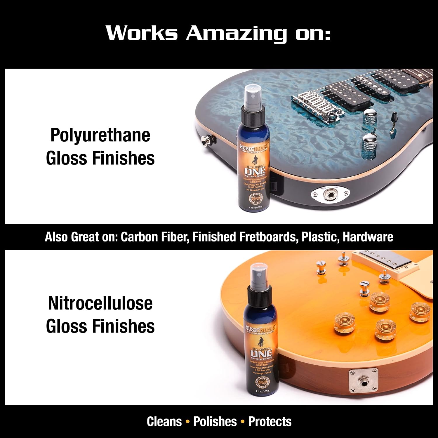 MusicNomad Guitar ONE All-in-1 Cleaner, Polish & Wax, 4 oz, (MN103)