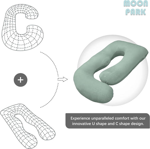 MOON PARK Pregnancy Pillows for Sleeping - U Shaped Full Body Maternity Pillow with Removable Cover - Support for Back, Legs, Belly, Hips - 57 Inch Pregnancy Pillow for Women - Green