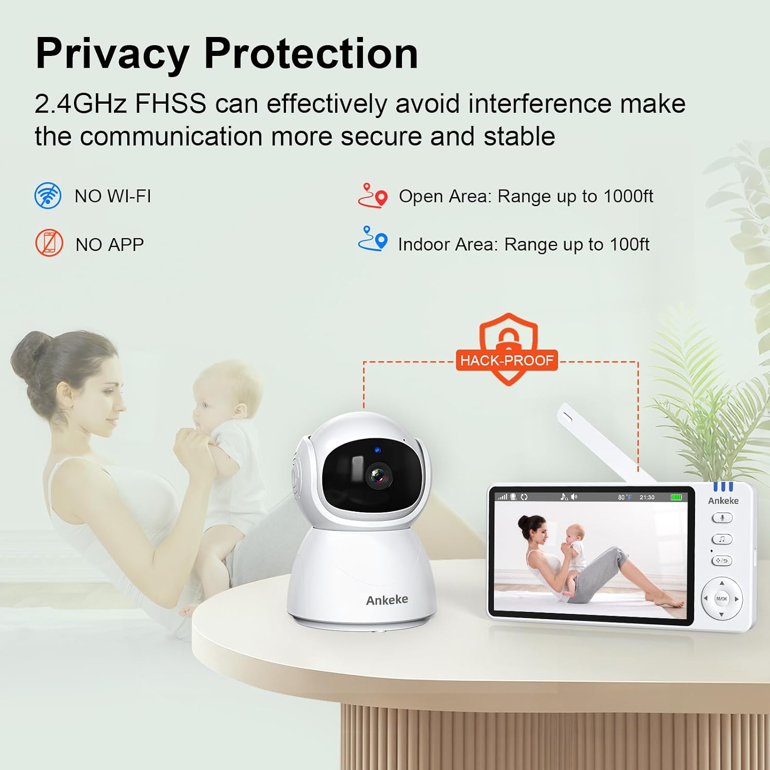 No WiFi Baby Monitor with Camera and Audio - 100H Battery