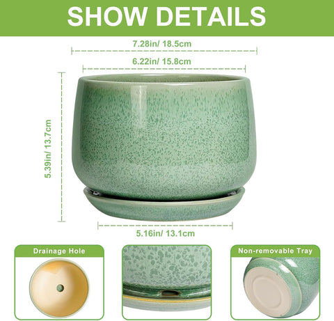 G EPGardening Ceramic Plant Pot - 7 Inch Ceramic Planter, Green