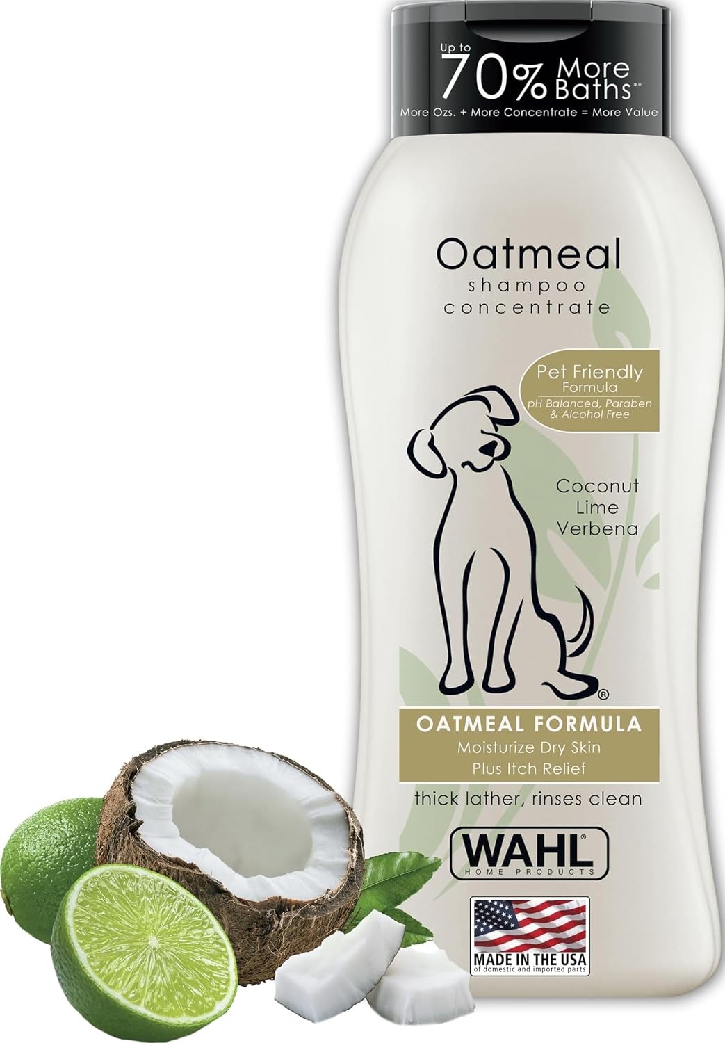 Wahl USA Dry Skin & Itch Relief Pet Shampoo for Dogs – Oatmeal Formula with Coconut Lime Verbena Scent & Pet Friendly Formula, 24 Oz - Model 820004A