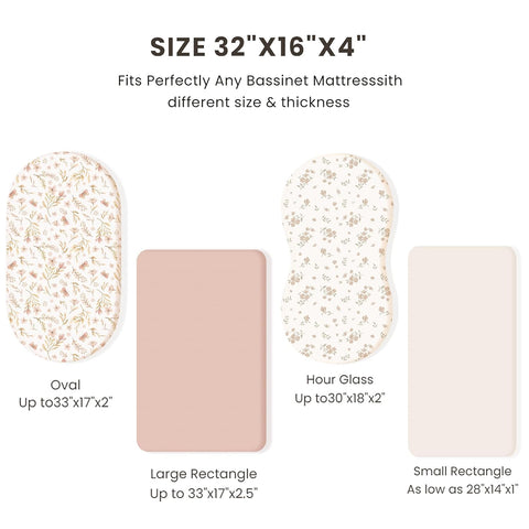 Konssy 3 Pack Stretchy Bassinet Sheets for Baby Girls and Boys, 32"x16"