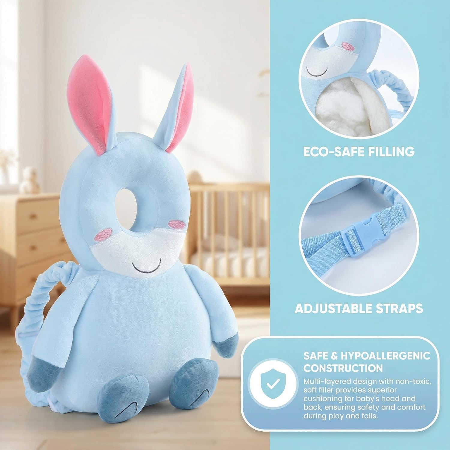 Baby Head Protection Backpack - Soft Lightweight Fall Cushion for Toddlers During Crawling & Walking, Helps Ease Impact from Backward Tumbles(Donkey)