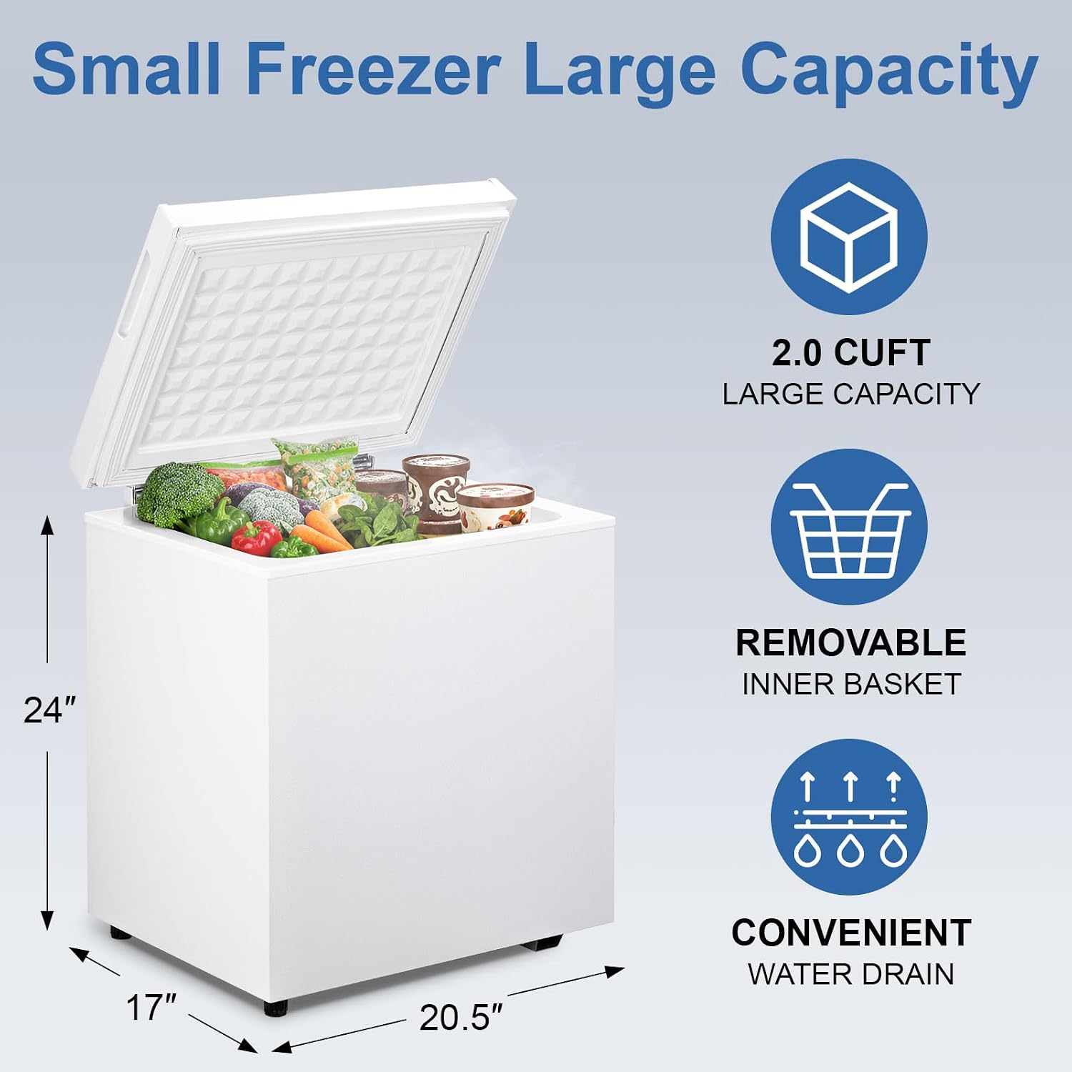 2.0 Cu.Ft Chest Freezer, Compact Deep Freezer 7-Level Temp