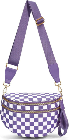 hibear Checkered Crossbody Bag Spacious Bum Bags for Women Nylon Crossbody Fanny Packs Checkered Purse Belt Wallet
