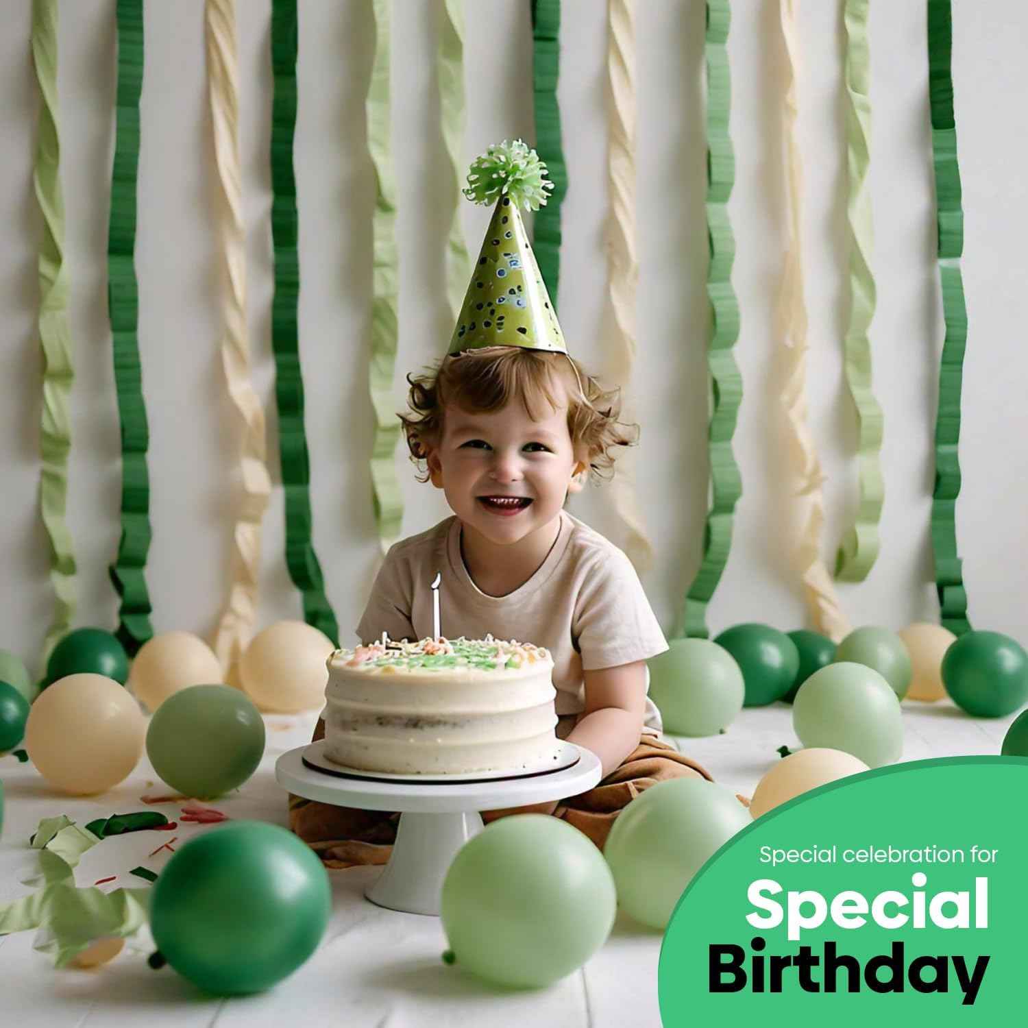6 Green & White Crepe Paper Streamers, 492ft Pack of Party Decorations