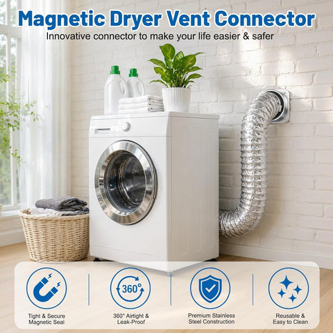 Magnetic Dryer Vent Connector Kit, Upgraded Hold, 4-Inch, 3.3FT Hose