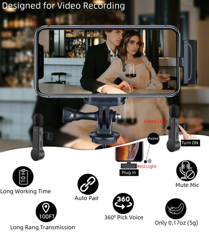 NPTCL 2 Pack Lavalier Microphone USB C Wireless Lav Mic for Android Phone Noise Canceling Mini Lapel Mic Type C for iPhone 15/16 (USB-C) Video Recording Vlog