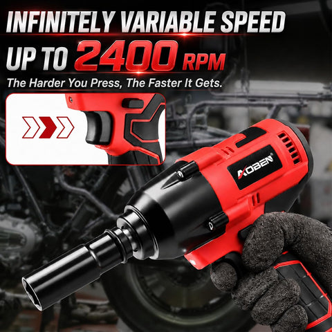 AOBEN Cordless Impact Wrench 1/2 Inch, Power Impact Gun Kit, Max 600N. M/450Ft-lbs High Torque Electric Impact Driver for Car RV Tire, 4.0Ah Battery, Charger, 6 Sockets & Storage Tool Case