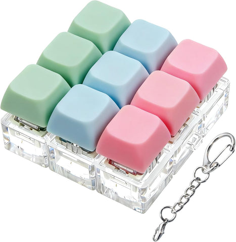 Keyboard Fidget Toy, Keyboard Fidget Keychain 9-in-1 Keyboard Decompression Button Finger Clicker Toys Stress Relief Fidget Gifts (3 Colors- Pink Blue Green)