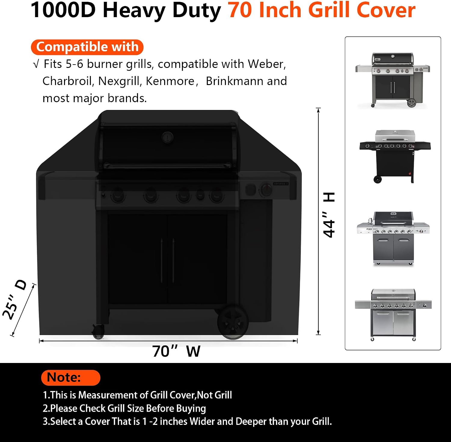 [Upgraded 1000D Heavy Duty Fabric] 70 inch Grill Cover for Outdoor Grill