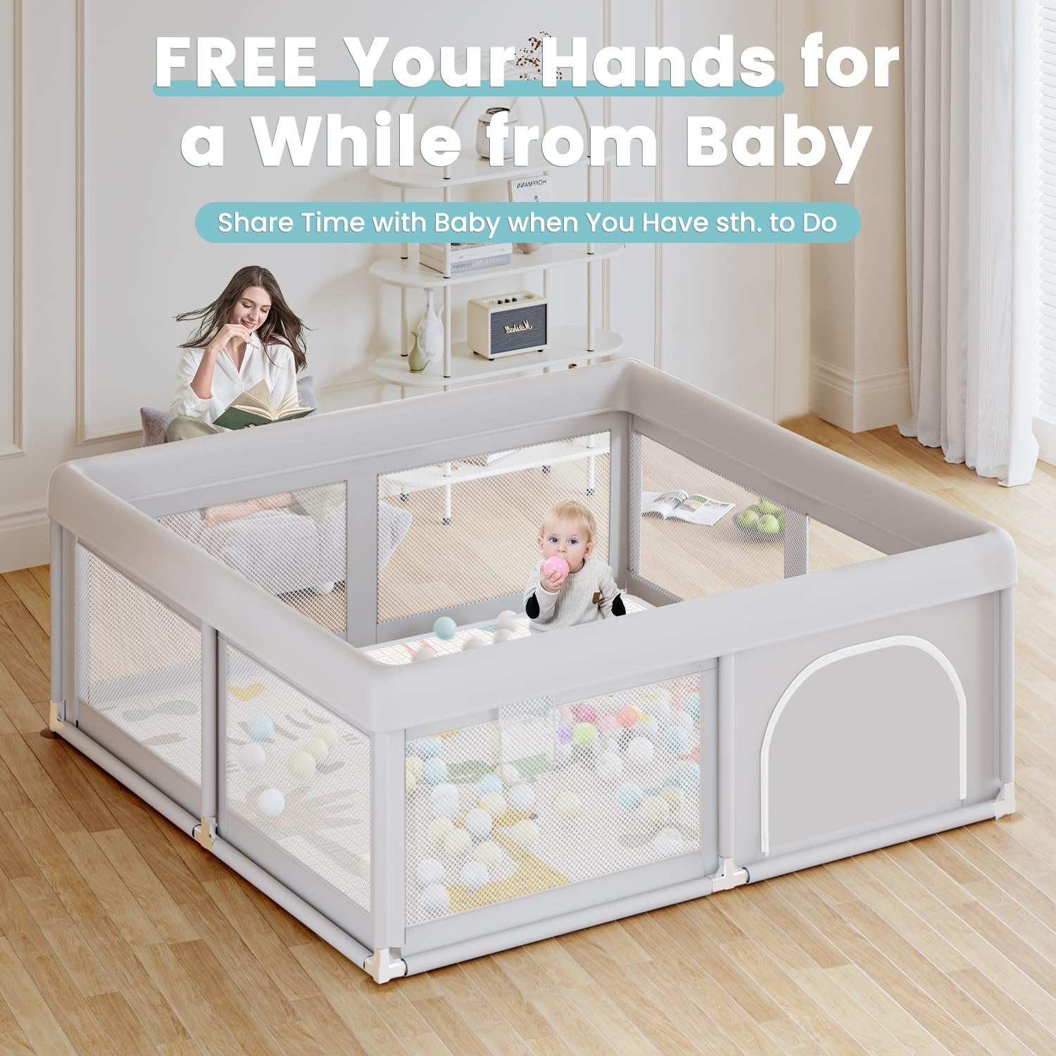 Hiaksedt Baby Playpen with Mat and Ocean Balls 50 x 50 inch