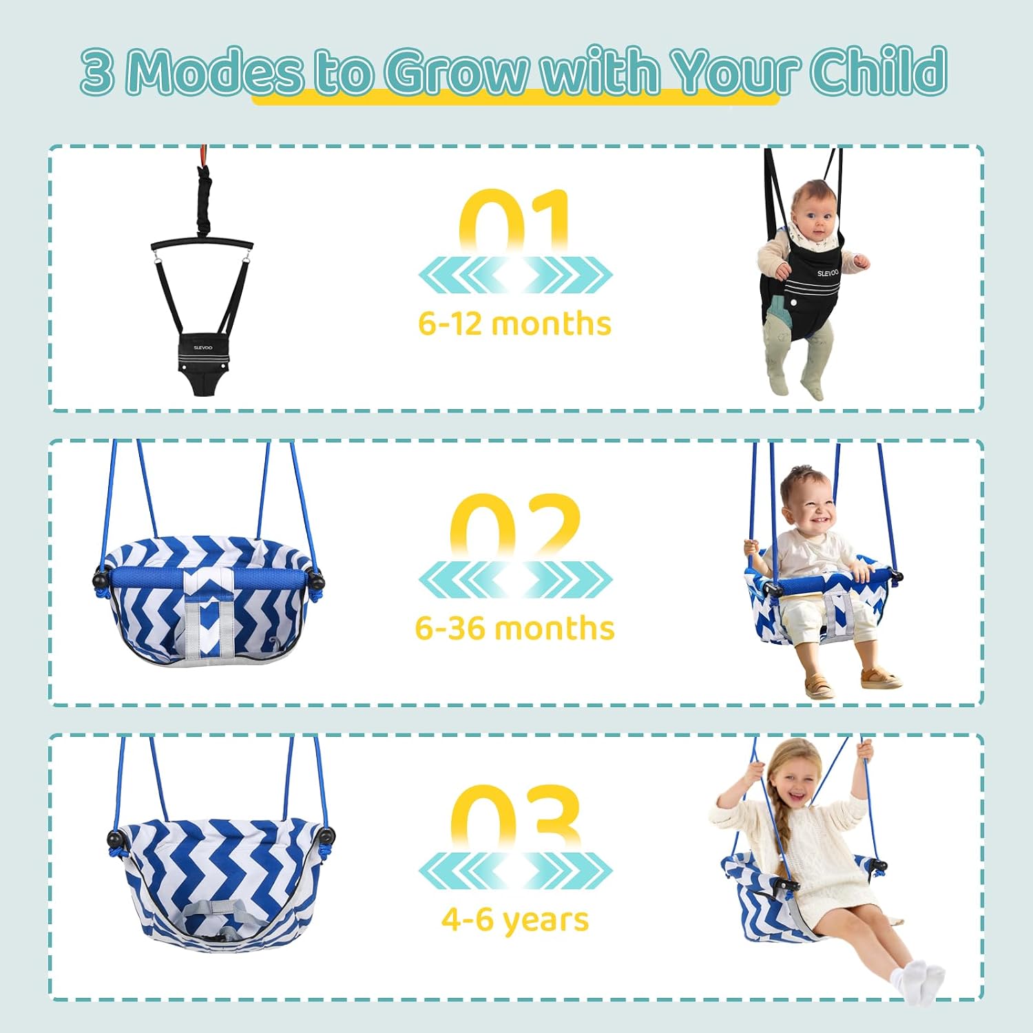 Slevoo 2 in 1 Baby Jumper Swing, Toddler Swing 6 Months to 6 Years Black