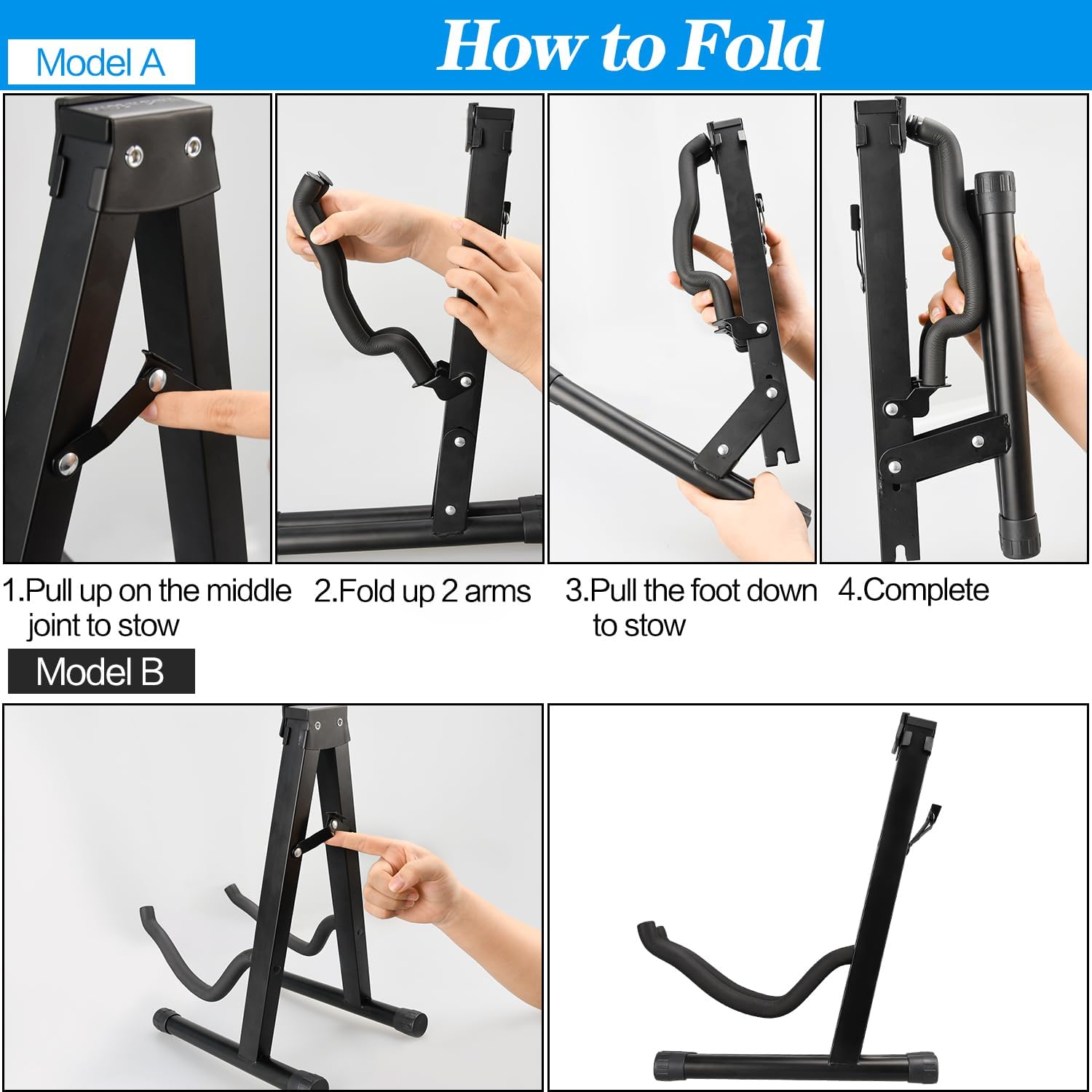 DkOvn 1/2/4 Pack Folding Guitar Stand, with Non-Slip Rubber and Foam Arms