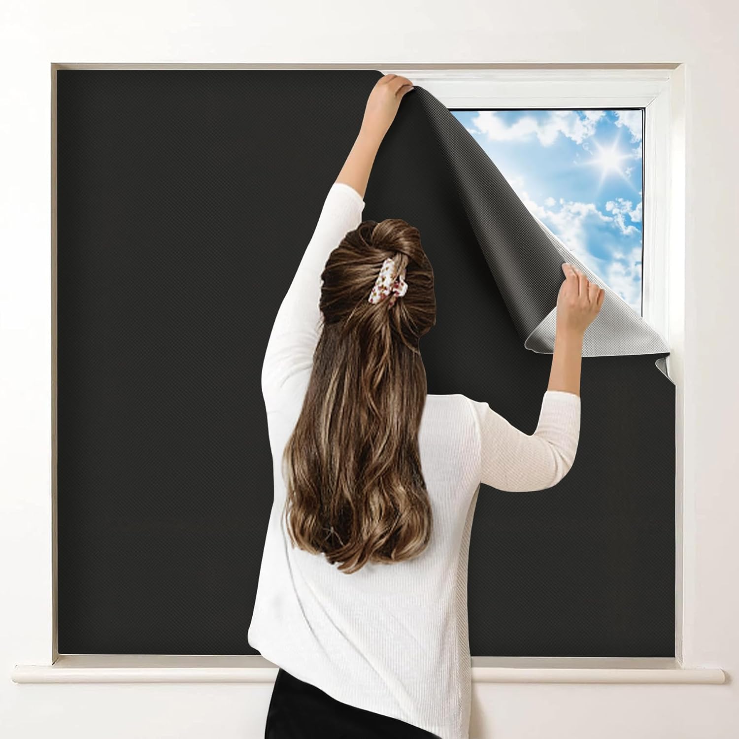 100% Blackout Curtains for Bedroom, Portable DIY Window Blinds, No Drill Window Shades & Blackout Blinds with Stickers & Tabs for Travel, Dorm Room, Media Room (79" x 57")
