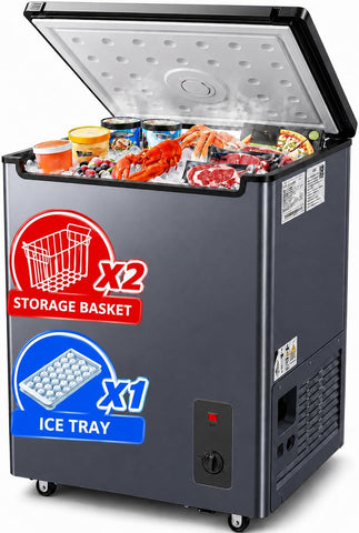 7.0 Cu Ft Chest Freezer - Energy Saving Quiet Top Open Door Mini Freezer Adjustable 6 Thermostat - Compact Small Deep Freezer w/Removable Basket and Defrost Water Drain for Home/Apartment/Garage