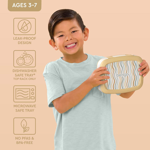 Bentgo Kids 5-Compartment Leak-Proof Bento-Style Lunch Box (Whimsy & Wonder Collection) - Ideal for Ages 3-7, Drop-Proof & Durable, Dishwasher Safe, & PFAS & BPA-Free Materials (Wavy)