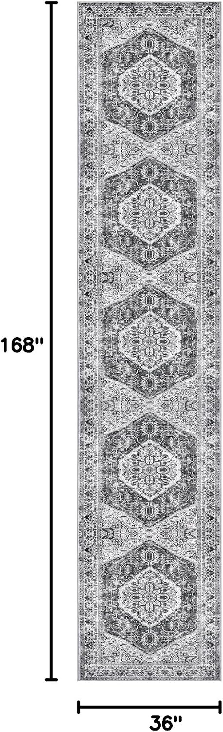 KOZYFLY Runners for Hallways 3x14 Ft Extra Long Washable Kitchen Thin Runner Rug Boho Runner Rug for Entryway Indoor Printed Faux Wool Stair Floor Carpet for Stair Kitchen Hall, Grey