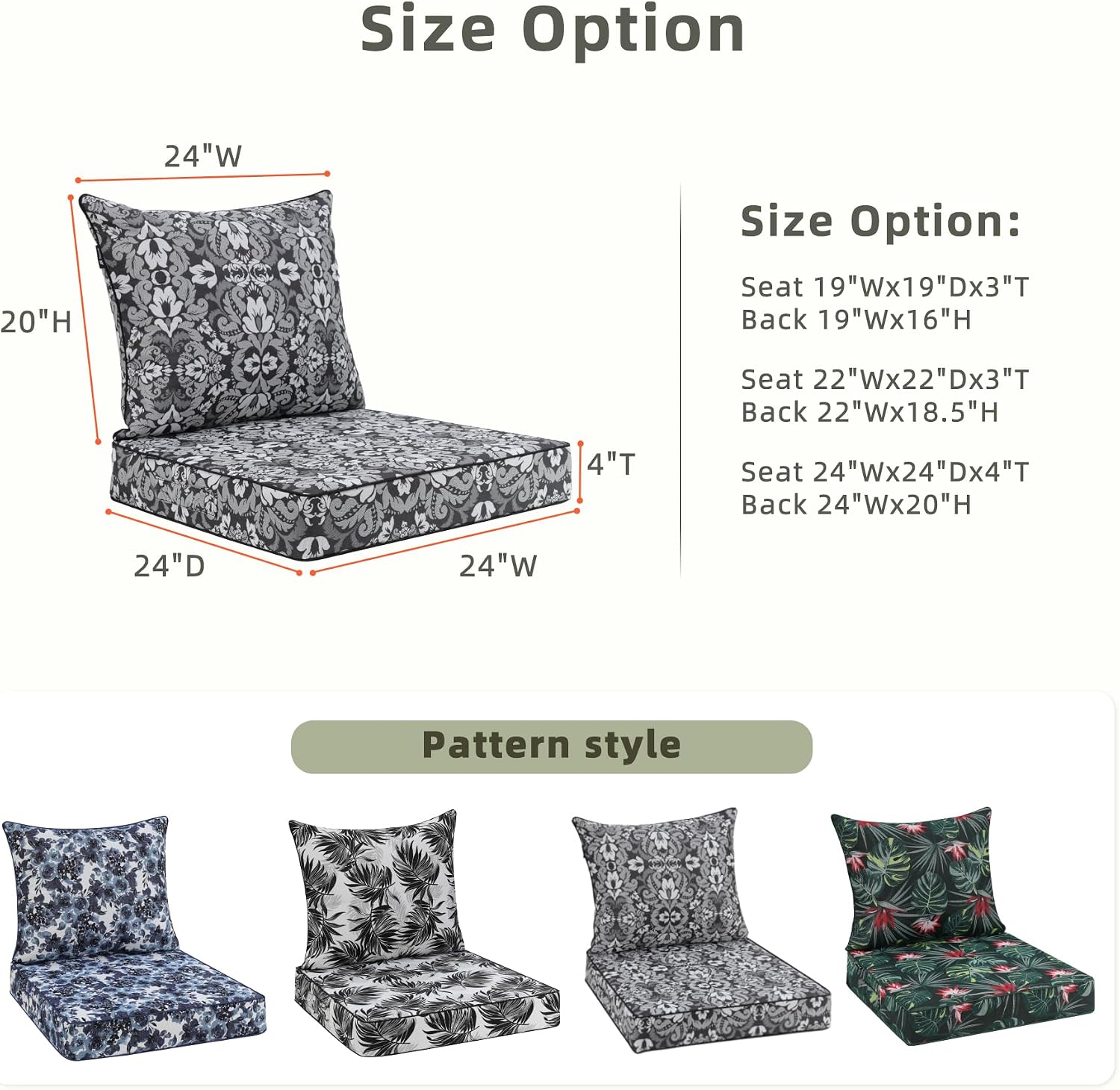 Favoyard Outdoor Deep Seat Patio Cushions Set, 24" x 24", Rainproof, Garden