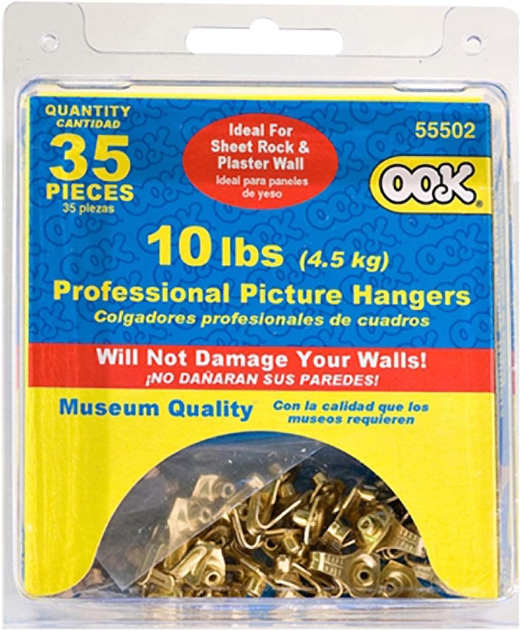 OOK Picture Hangers, 10lb Capacity, 35 Pack, Brass Finish