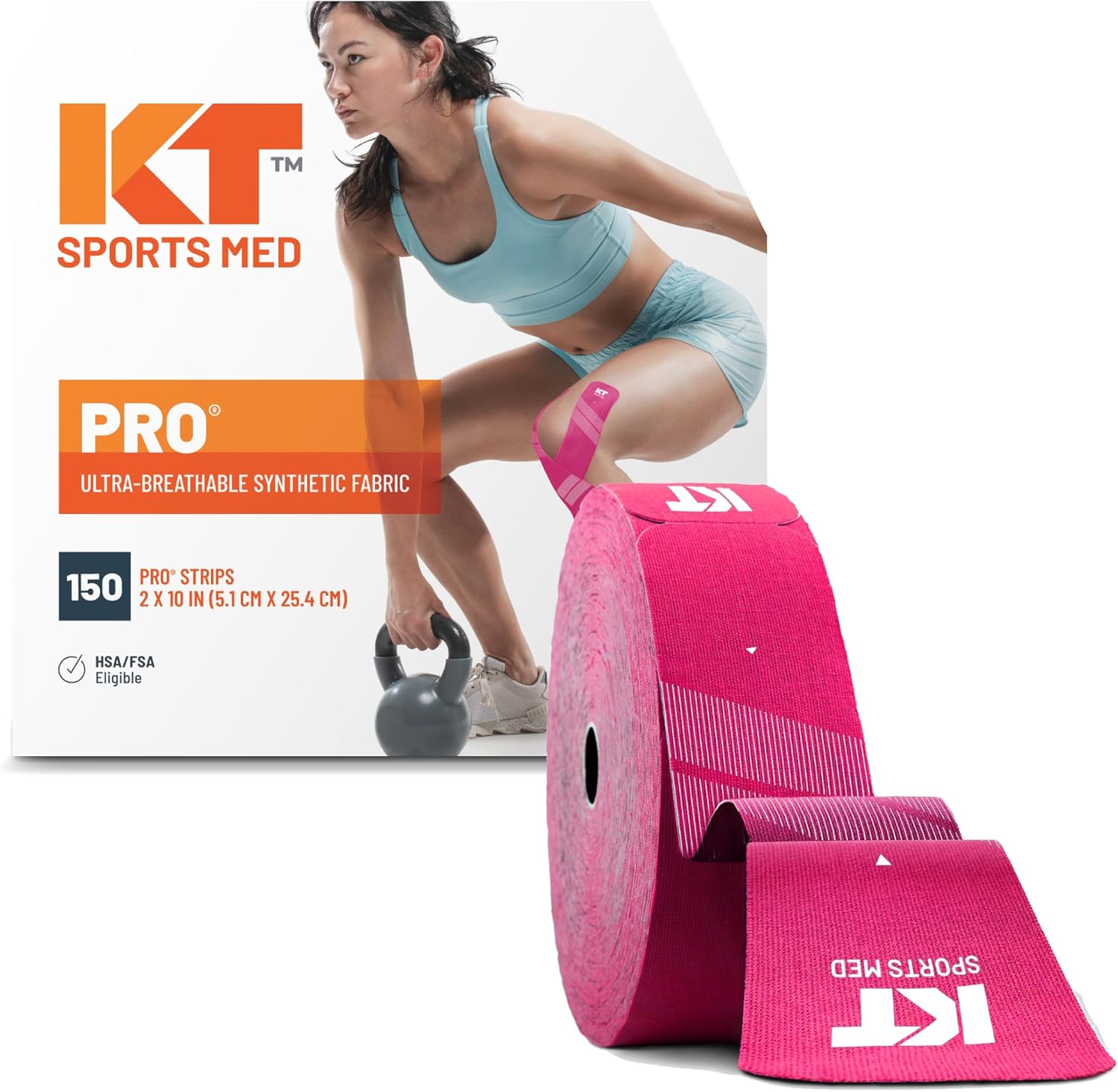KT Tape, PRO Synthetic Elastic Kinesiology Athletic Tape, 150 Count, 10” Precut Strips