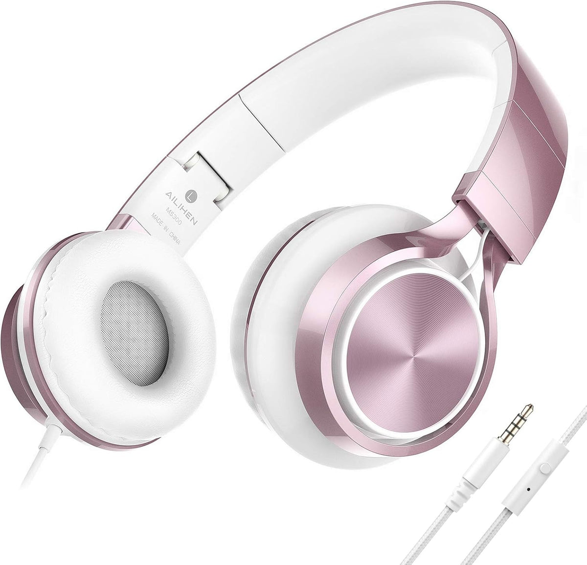 AILIHEN Kids Headphones for School with Mic Wired, 3.5mm Jack, Rose Gold