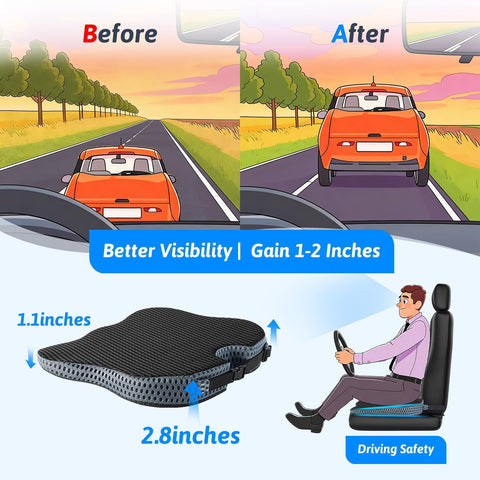 Wedge Car Seat Cushion for Better Visibility & Sciatica Pain Relief