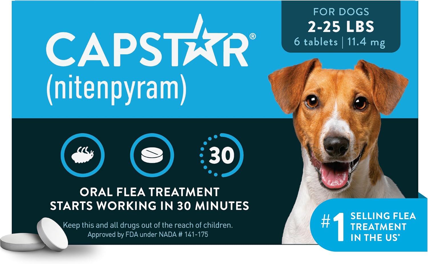 Capstar (Nitenpyram) Fast-Acting Oral Flea Treatment for Dogs 2-25 Lbs, Vet-Recommended Medication Tablets, Flea Tablets for Dogs Start Killing in 30 Minutes, 6 Doses