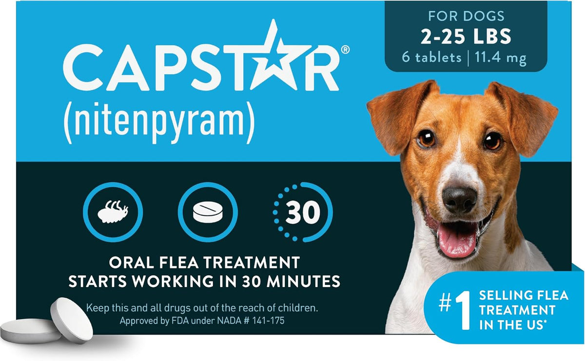 Capstar (Nitenpyram) Fast-Acting Oral Flea Treatment for Dogs 2-25 Lbs, Vet-Recommended Medication Tablets, Flea Tablets for Dogs Start Killing in 30 Minutes, 6 Doses