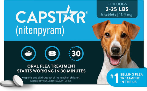 Capstar (Nitenpyram) Fast-Acting Oral Flea Treatment for Dogs 2-25 Lbs, Vet-Recommended Medication Tablets, Flea Tablets for Dogs Start Killing in 30 Minutes, 6 Doses