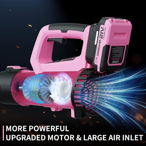 LEAPUL Leaf Blower Cordless with 2 Batteries & Fast Charger, Light Pink