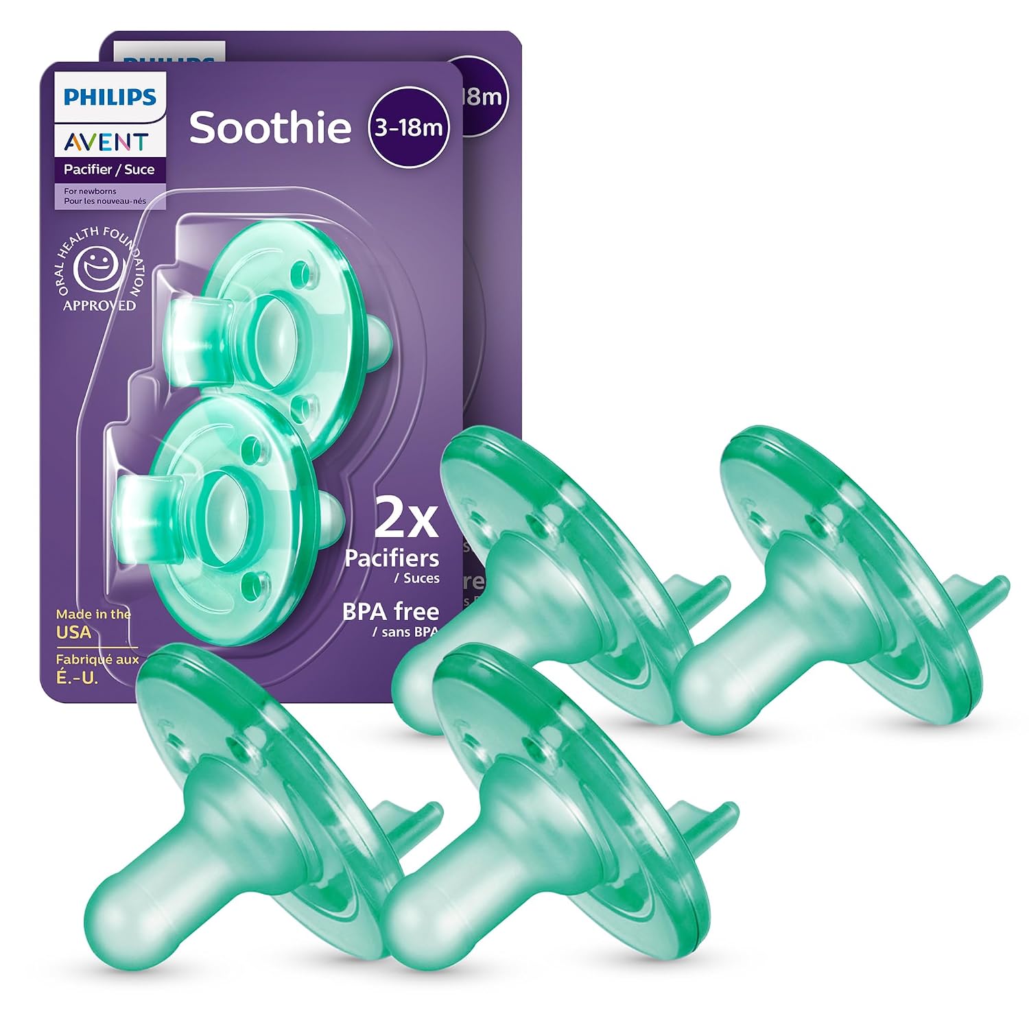Philips Avent Soothie Baby Pacifier for 3-18 Months, BPA-Free, 4-Pack
