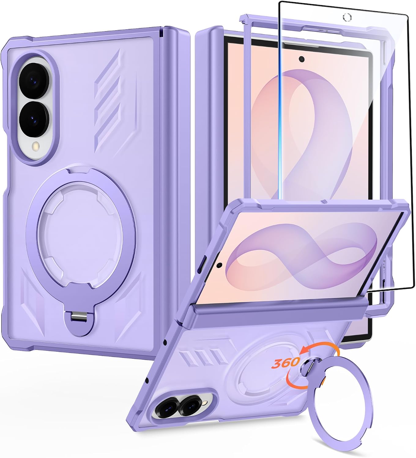 FNTCASE for Samsung Galaxy Z Fold 8 Case with 360 Spin Magnetic Kickstand