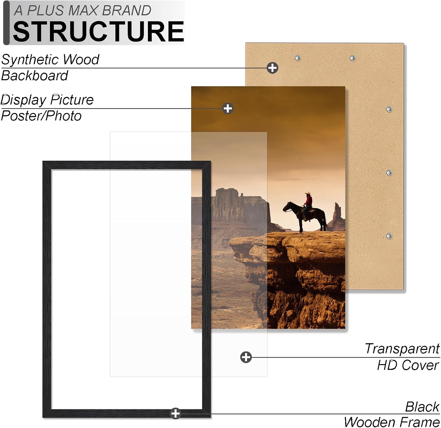 A PLUS MAX 17x24 Picture Frame Black Light Weight Wall Mount