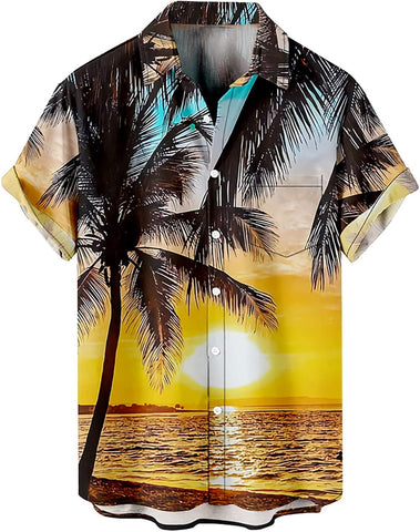 Tropical Shirts Button Down Holiday Casual Hawaiian Short Sleeve Men Loose Beach Shirts