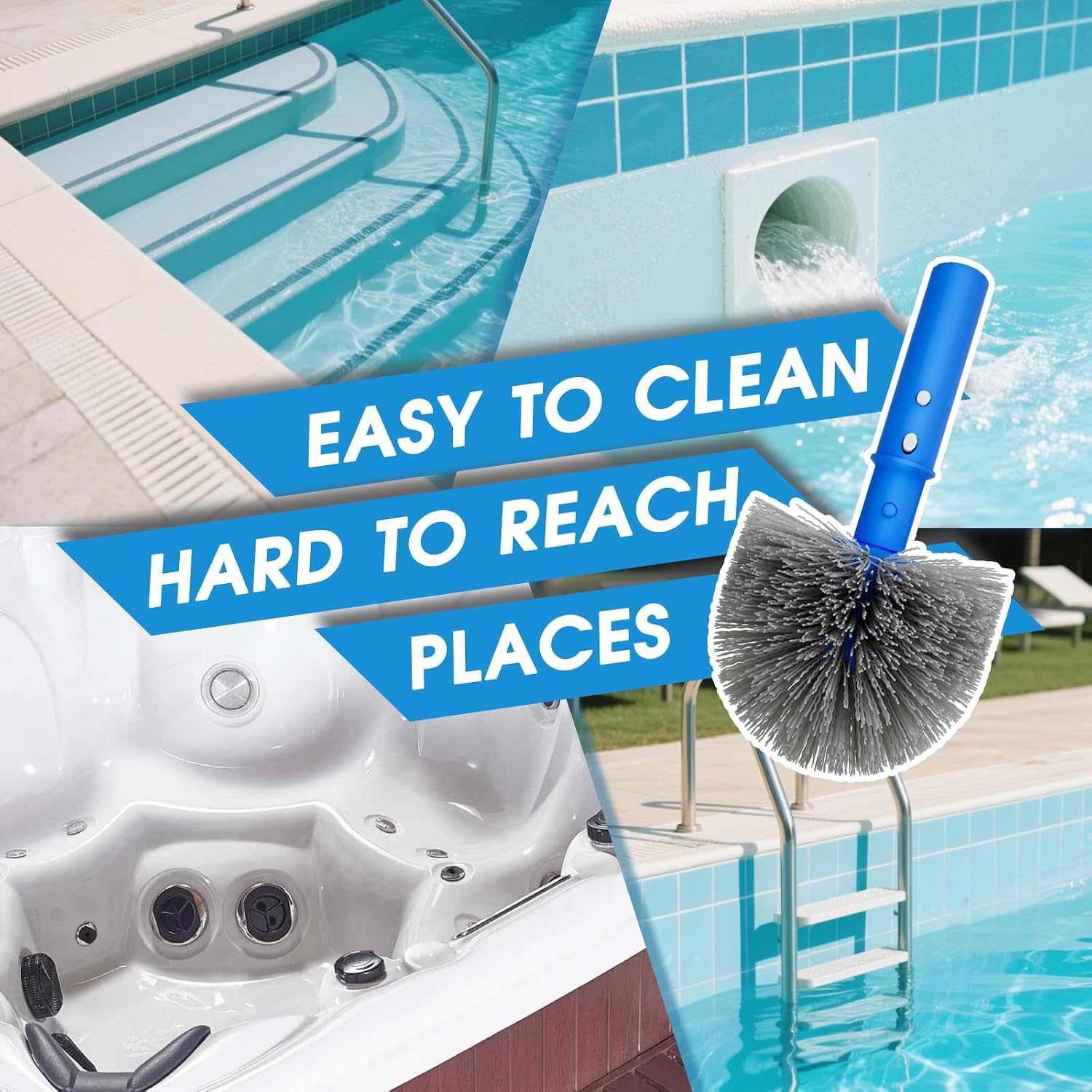 TidyMister Small Pool Brush Head for Cleaning Narrow Corners Steps, Stiff Wavy Bristles Round Brush Scrubber for Above Ground & Inground Pools, Cobweb Brush