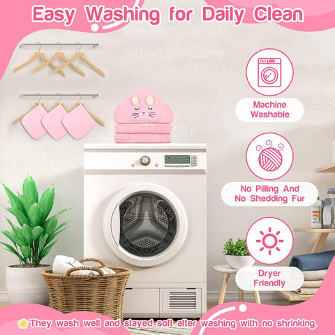 4 PCS Baby Bath Towels Set, Baby Towel for Newborn Essential (Pink Kittens)