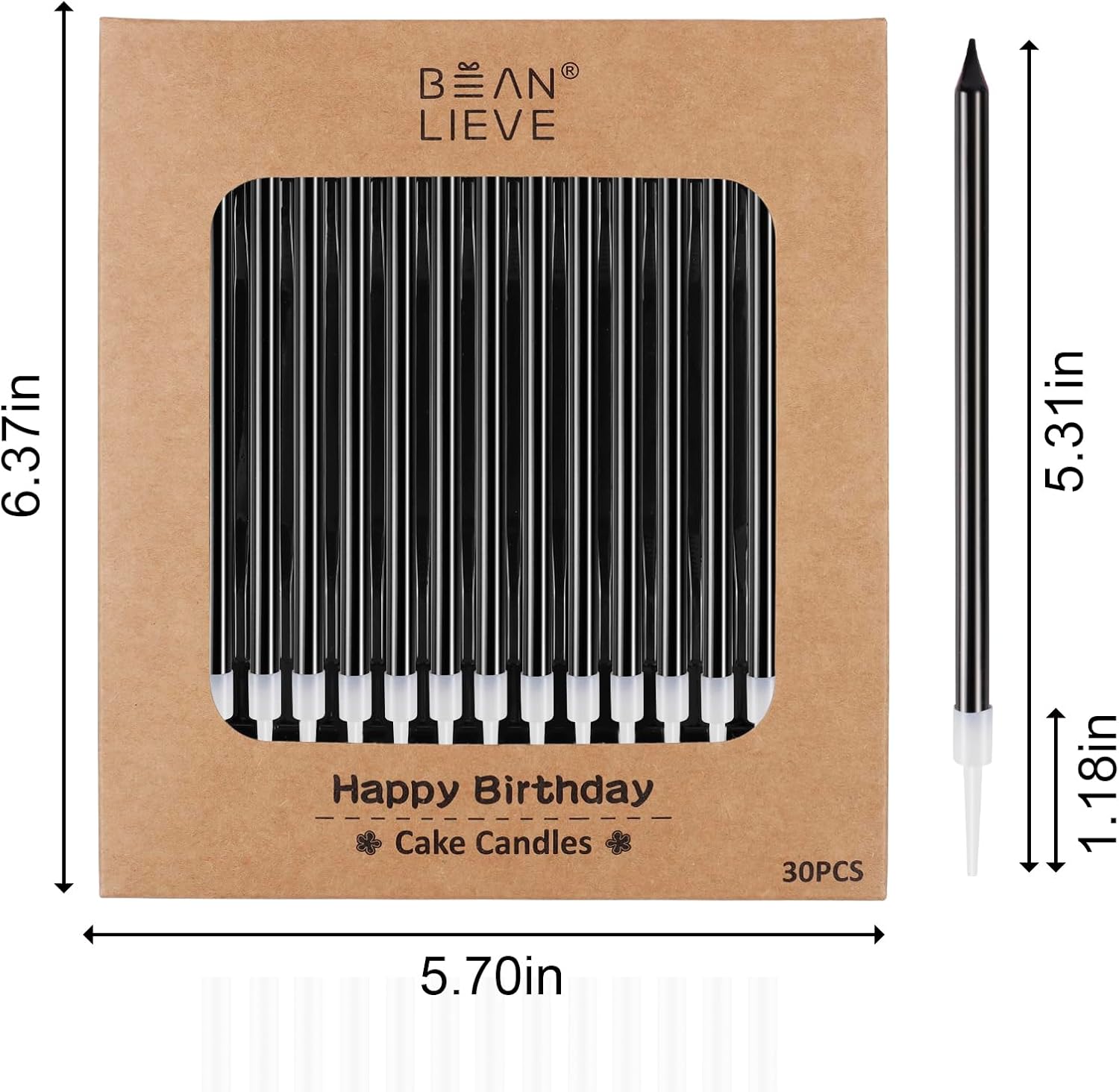 BEAN LIEVE 30-Count Black Long Thin Birthday Candles, Cake Candles, Birthday Parties, Wedding Decorations, Party Candles, Cake Decorations
