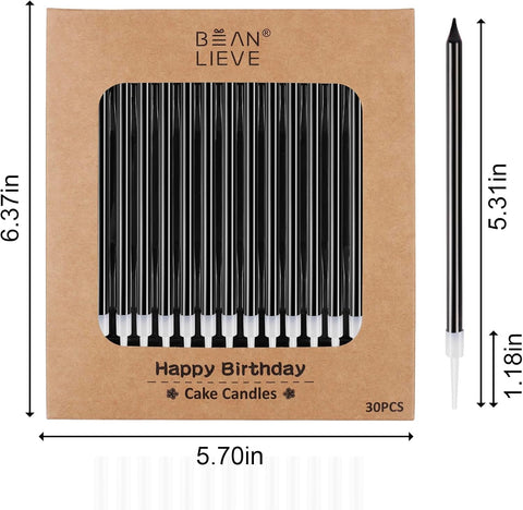 BEAN LIEVE 30-Count Black Long Thin Birthday Candles, Cake Candles, Birthday Parties, Wedding Decorations, Party Candles, Cake Decorations