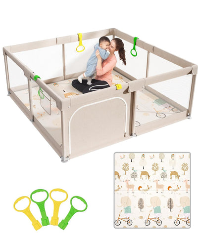 Mloong Baby Playpen with Mat, 71x59in Playpen for Babies and Toddlers, Grey