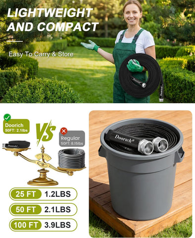 Garden Hose, 25ft Flat Ultra Lightweight Flexible Water Hose Black