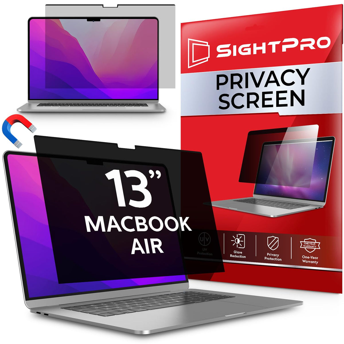 SightPro Magnetic Privacy Screen for MacBook Air 13 Inch (2018, 2019, 2020, 2021, M1) Removable Laptop Privacy Filter Shield and Protector