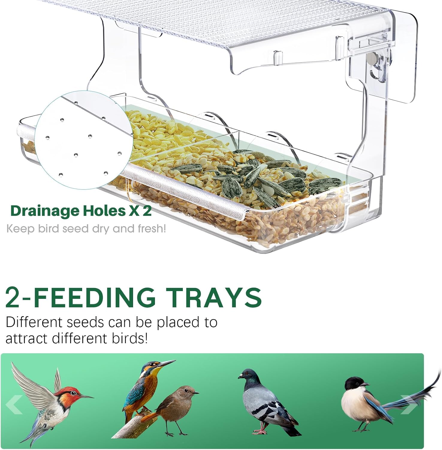 SUNALLY Window Bird Feeder for Outdoors, Clear Bird Feeders Window Mounted
