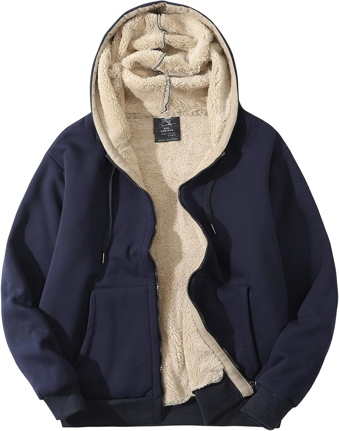 Flygo Mens Sherpa Hoodie Jacket Warm Fleece Lined Zip Up Sweatshirts